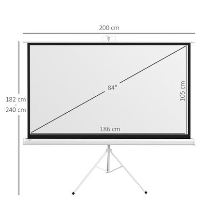 Écran de projection avec support, 186 x 105 cm, 16:9 HD 4K