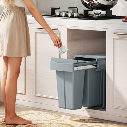 Poubelle de cuisine extractible, 2 seaux amovibles, 30 L, métal