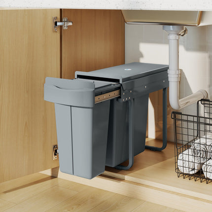Poubelle de cuisine extractible, 2 seaux amovibles, 30 L, métal