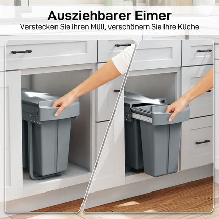 Poubelle de cuisine extractible, 2 seaux amovibles, 30 L, métal