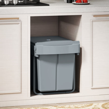 Poubelle coulissante, 2 x 20 L, bacs amovibles, gris