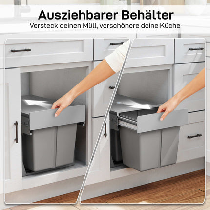 Ausziehbarer Abfalleimer, 3 Fächer, 15 l + 2 x 8 l, mit Soft-Close-Funktion