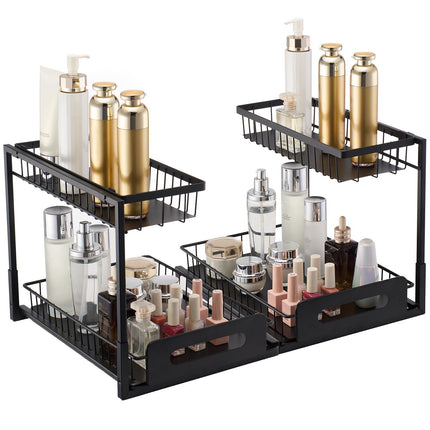 Pull Out Under Sink Organizer, 2 Tier, 2 Pack, Steel Wire Baskets