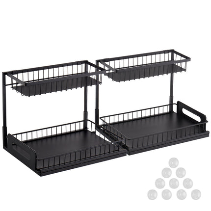 Pull Out Under Sink Organizer, 2 Tier, 2 Pack, Steel Wire Baskets
