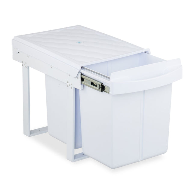 Poubelle coulissante avec couvercle - Blanc, design compact