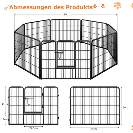 Parc pour chiots, 60 cm de haut, clôture métallique pliable à 8 panneaux