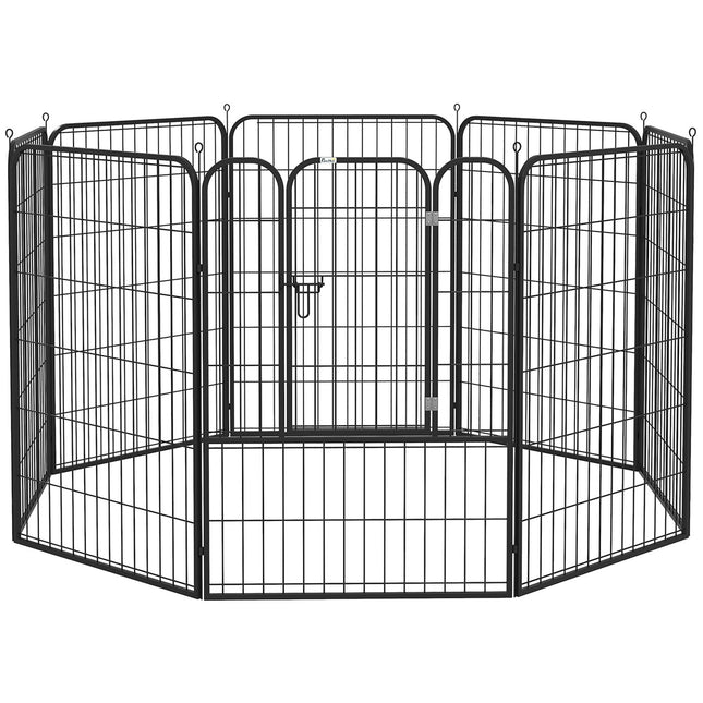 Enclos Extérieur Pour Chiots, Parc Pour Animaux De Compagnie, Parc Pour Chiens, Forme Personnalisable Avec Porte En Métal, 79X100Cm, Noir