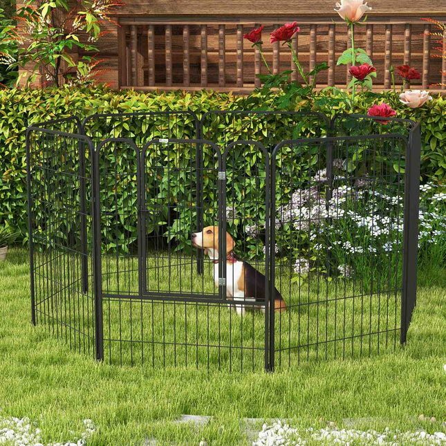 Enclos Extérieur Pour Chiots, Parc Pour Animaux De Compagnie, Parc Pour Chiens, Forme Personnalisable Avec Porte En Métal, 79X100Cm, Noir