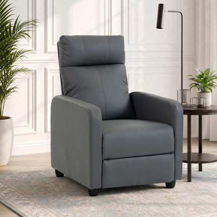 Push-Back Recliner Chair with Footrest and 155° Recline, Grey, PU Leather