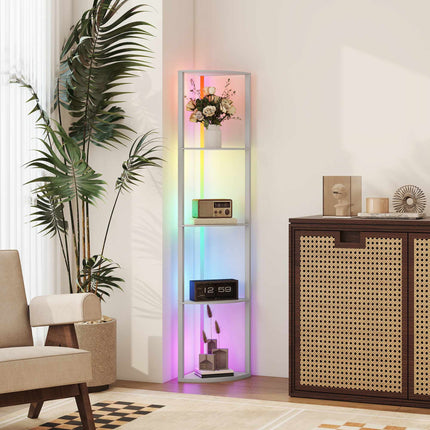 Lampadaire LED RGB avec étagères, intensité réglable, télécommande