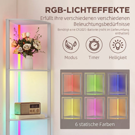 Lampadaire LED RGB avec étagères, intensité réglable, télécommande