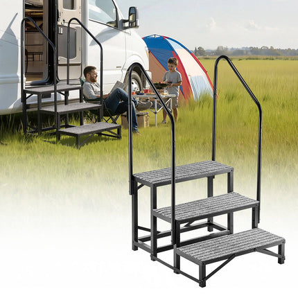 RV Steps, 3-Step Dual Handrails, 660 lb Non-Slip