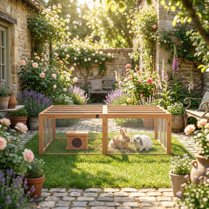 Clapier à lapins avec grand enclos, conception modulaire, en bois