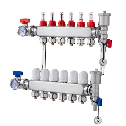 Radiant Heat PEX Manifold, 6-Branch, 1/2 in Adapters