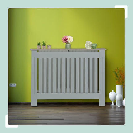 Cache-radiateur avec étagère en bois, design à lattes