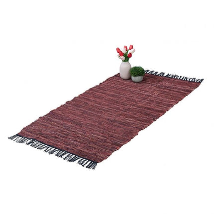 Tapis en chiffon à rayures en cuir et coton