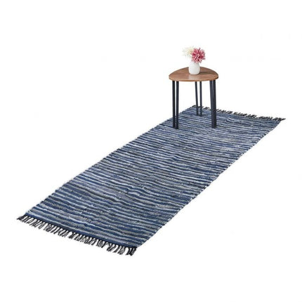 Tapis en chiffon à rayures en cuir et coton