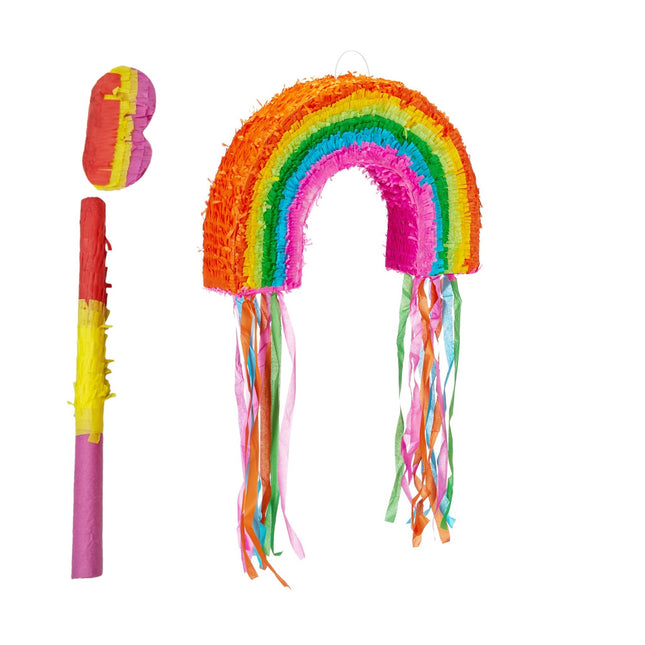 Piñata arc-en-ciel avec chauve-souris et masque pour les fêtes