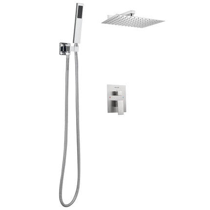 Rainfall Shower Faucet Set, 12-Inch Square, Handheld, Brushed Nickel