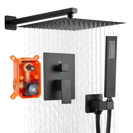 Rainfall Shower System, 12-In Square Head, Handheld, Matte Black