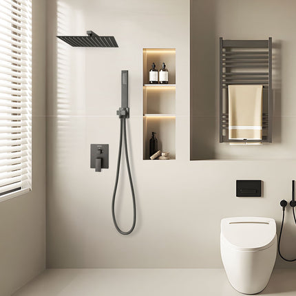 Rainfall Shower System, 12-In Square Head, Handheld, Matte Black