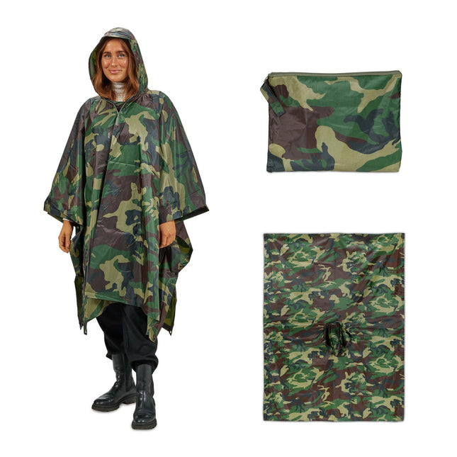 Poncho de pluie multi-usages 3 en 1 camouflage