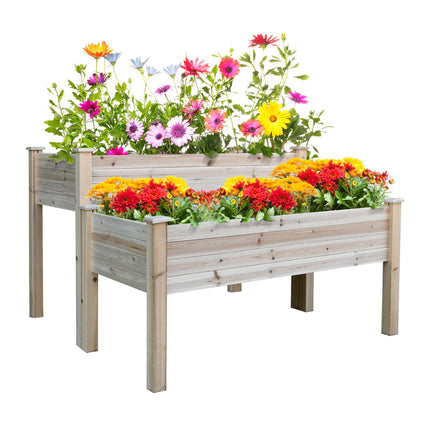 Lit Surélevé À 2 Étages Avec Cadre Froid Pour Plantes Aromatiques Avec Trous De Drainage Bois Naturel Massif 115 X 114 X 76 Cm
