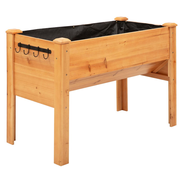 Jardinière Surélevée Pour Plantes Aromatiques En Bois Avec Trou De Drainage Et Crochets, Jardinière Sur Pieds, 124 X 60 X 81 Cm, Naturel
