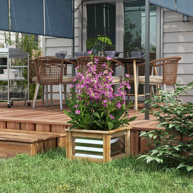 Jardinière Surélevée En Métal Avec Cadre En Bois Pour Jardin Et Balcon Naturel 45 X 45 X 30 Cm