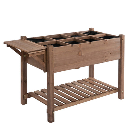Pflanzkasten für Hochbeet, 8 Fächer und Ablage, Massivholz 123x54x74cm