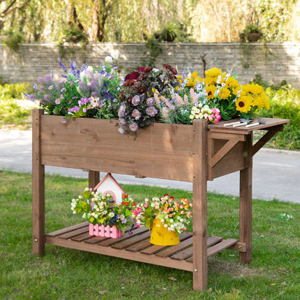 Pflanzkasten für Hochbeet, 8 Fächer und Ablage, Massivholz 123x54x74cm