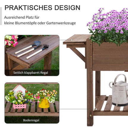 Pflanzkasten für Hochbeet, 8 Fächer und Ablage, Massivholz 123x54x74cm
