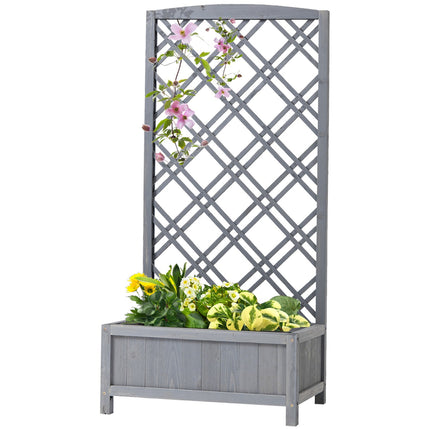 Jardinière Surélevée Avec Treillis, Bois, Gris, 60X30X122,5Cm