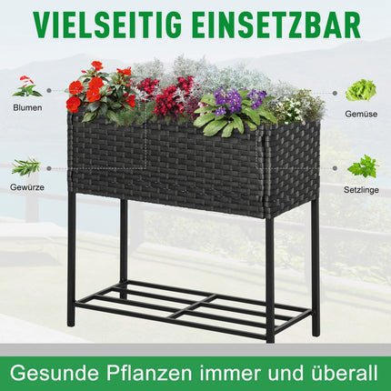 Braunes Hochbeet aus Rattan mit Ablage, 70x30x72 cm