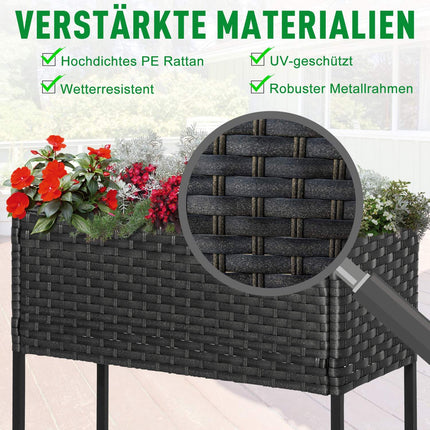Braunes Hochbeet aus Rattan mit Ablage, 70x30x72 cm