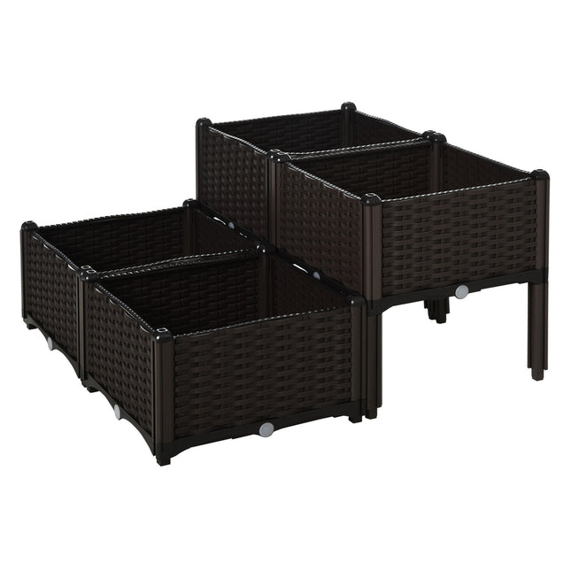 Rattan-Hochbeet mit Drainage, braun, 40x40x44 cm