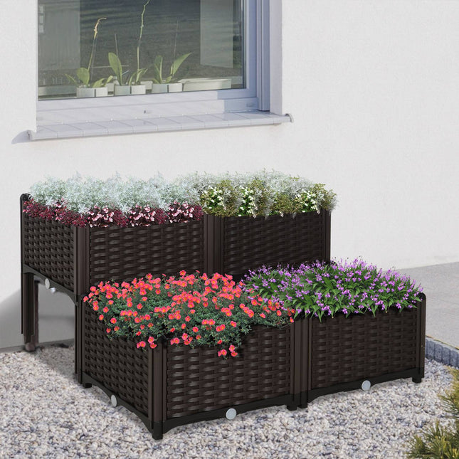 Rattan-Hochbeet mit Drainage, braun, 40x40x44 cm