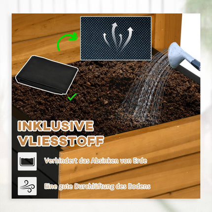 Raised garden bed with self-watering boxes, wood, brown