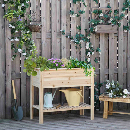 Pot De Fleurs Surélevé En Bois Avec Système D'Irrigation, Pot De Fleurs, Parterre D'Herbes Aromatiques, Naturel, 90 X 40 X 81 Cm