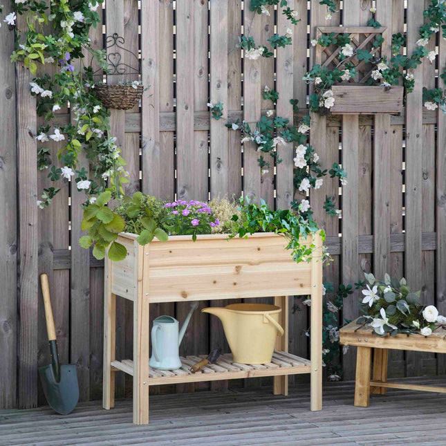 Pot De Fleurs Surélevé En Bois Avec Système D'Irrigation, Pot De Fleurs, Parterre D'Herbes Aromatiques, Naturel, 90 X 40 X 81 Cm