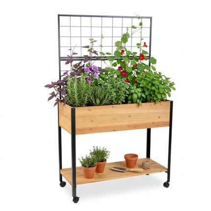 Potager surélevé avec treillis et étagère - Pin et acier
