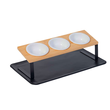 Ensemble de gamelles surélevées pour chat - Support en bambou, gamelles en céramique, tapis