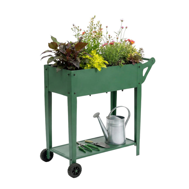 Jardinière surélevée à roulettes avec étagère de rangement