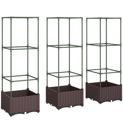 Hochbeet-Set mit Spalier, 3er-Pack, Drainage