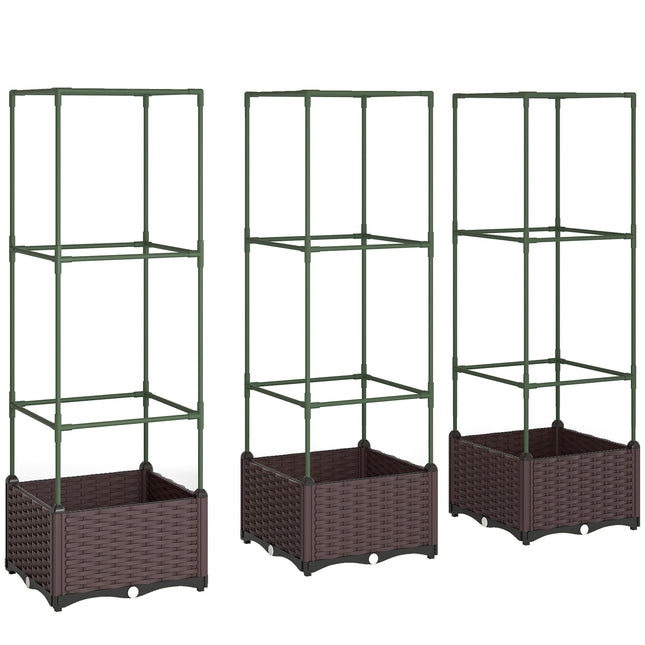 Hochbeet-Set mit Spalier, 3er-Pack, Drainage