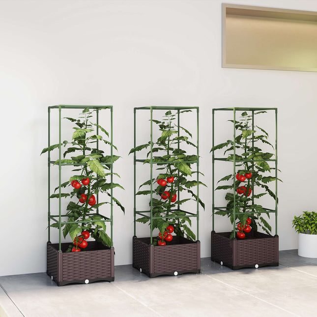 Hochbeet-Set mit Spalier, 3er-Pack, Drainage