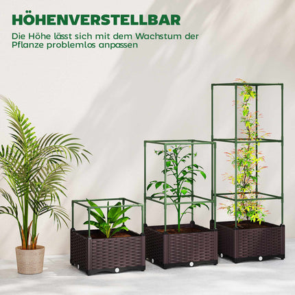 Hochbeet-Set mit Spalier, 3er-Pack, Drainage