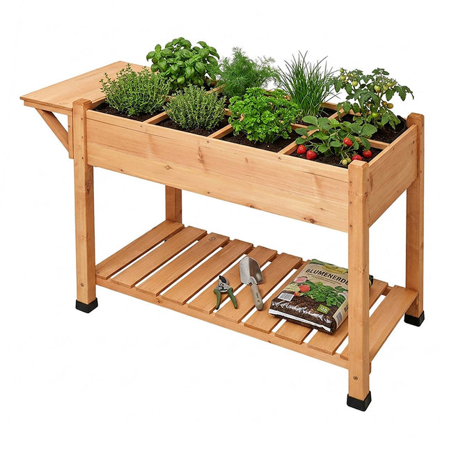 Potager surélevé avec étagères, en bois de sapin, 8 compartiments