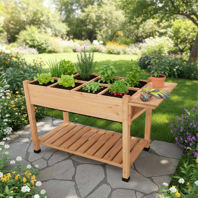 Potager surélevé avec étagères, en bois de sapin, 8 compartiments