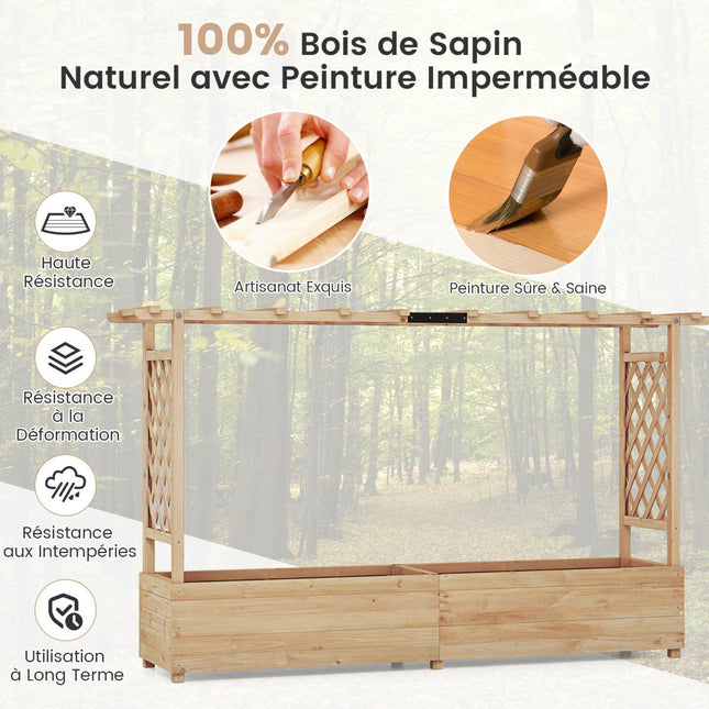 Jardinière surélevée avec treillis et toit suspendu, 200 cm